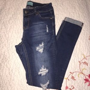 Dark Wash Ripped Cuffed Jeans